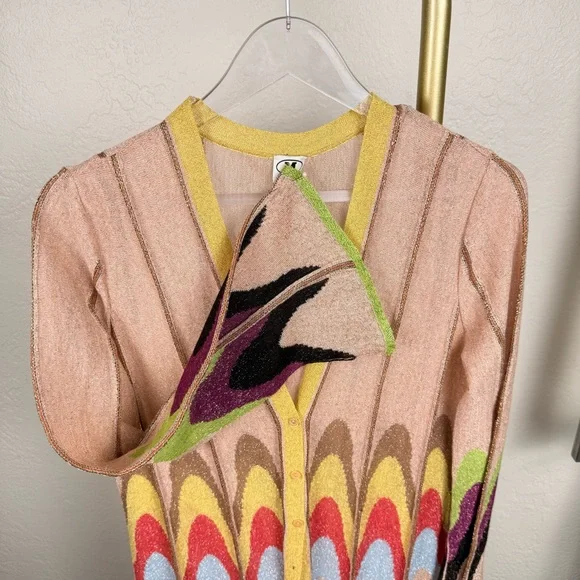 M Missoni Metallic Knit Maxi Duster Cardigan Multicolor Zig Zag IT 44 US 10 - Picture 4 of 16